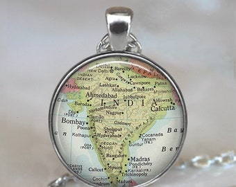 India map pendant, India map necklace map jewellery, map jewelry, resin jewelry travel gift for traveler  keychain key chain key ring fob