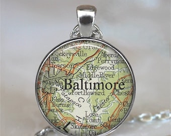 Baltimore, Maryland map pendant, Baltimore necklace, Baltimore pendant, Baltimore map necklace Baltimore key ring key chain key fob