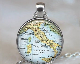 Italy vintage map pendant, Italy pendant Italy necklace Italy map pendant Corsica map jewelry key chain keychain key ring key fob travel