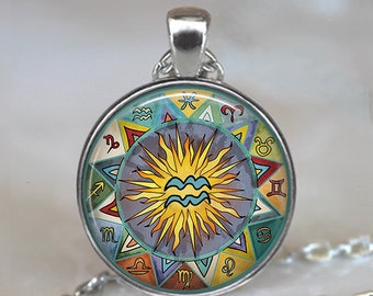 Aquarius Bohemian Zodiac necklace, Boho Aquarius necklace Aquarius pendant Zodiac jewelry Zodiac pendant astrology key chain key ring fob