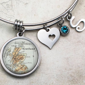 Scotland map charm bracelet, stainless steel map bracelet bangle bracelet map gift UK travel gift map gift
