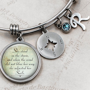 She stood in the Storm... inspirational quote charm bracelet quote jewelry inspirational quote gift personalized initial bracelet Q13