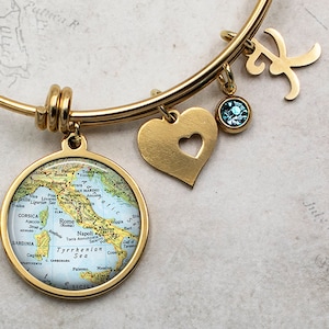 Italy map charm bracelet, stainless steel map bracelet bangle bracelet map gift European travel gift travel destination gift