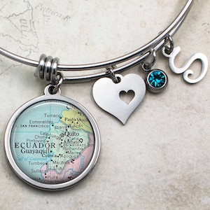 Ecuador map charm bracelet, stainless steel map bracelet bangle bracelet map gift travel gift South America travel destination