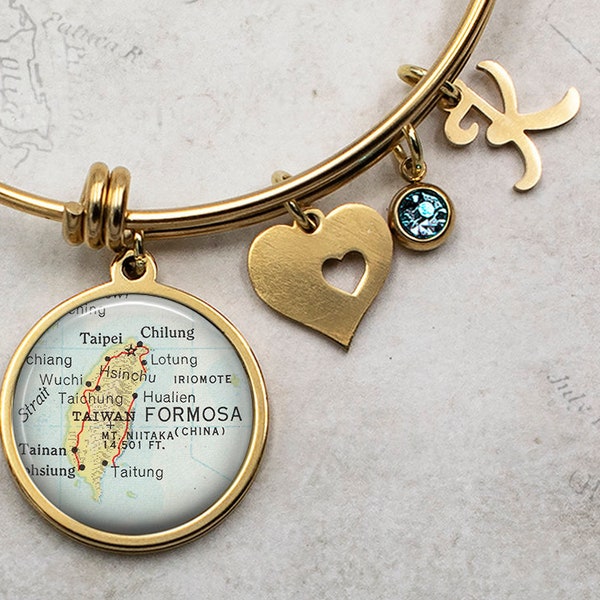 Taiwan map charm bracelet, stainless steel map bracelet moving away gift bangle bracelet map gift gift for traveler travel gift