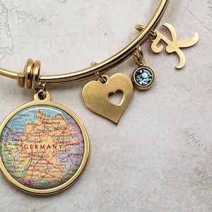 Germany map charm bracelet, stainless steel map bracelet bangle bracelet map gift European travel gift travel destination gift