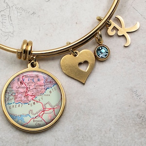 Great Smoky Mountains map charm bracelet, Tennessee vacation destination map map gift bangle bracelet travel gift