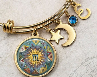 Boho Scorpio Zodiac charm bracelet, moon and star charm bracelet Scorpio birthday gift astrology gift personalized bracelet