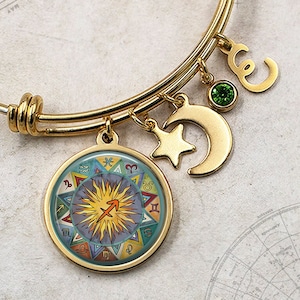 Boho Sagittarius Zodiac charm bracelet, moon and star charm bracelet Sagittarius birthday gift astrology gift personalized bracelet