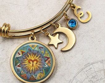 Boho Aries Zodiac charm bracelet, moon and star charm bracelet Aries birthday gift astrology gift personalized bracelet