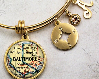 Johns Hopkins University charm bracelet, JMU map gift college student gift freshman gift graduation gift Baltimore Maryland map