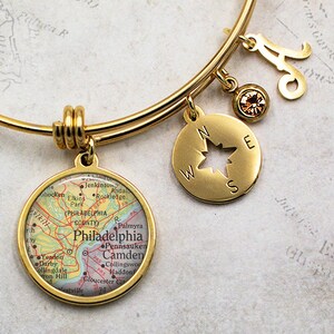 Philadelphia map bracelet, Philadelphia PA charm bracelet, Philadelphia Pennsylvania map gift hometown map leaving home moving away gift