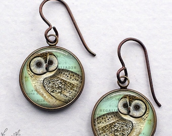 Vintage Owl earrings, gift for night owl, owl jewelry gift for owl lover bird jewelry bird watcher earrings owl art jewelry cottagecore
