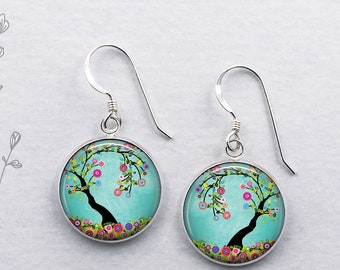Flowering Tree earrings, fantasy tree jewelry tree art earrings tree lover gift sterling silver earrings niobium earrings nature gift