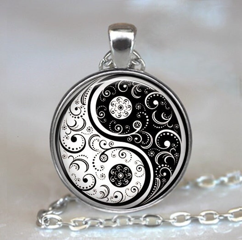 Yin Yang necklace, Yin Yang artnpendant yoga necklace yoga jewelry yoga gift symbolic jewelry meditation jewelry key chain key ring key fob image 1