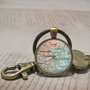 Boston map necklace, brooch pin or key chain, Boston MA map gift Cambridge, Massachusetts map Somervilla MA keychain key ring key fob M05 image 3