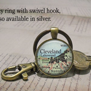 Cleveland map pendant, Cleveland map necklace, Cleveland necklace, hometown map gift Cleveland Ohio necklace key chain key ring image 2