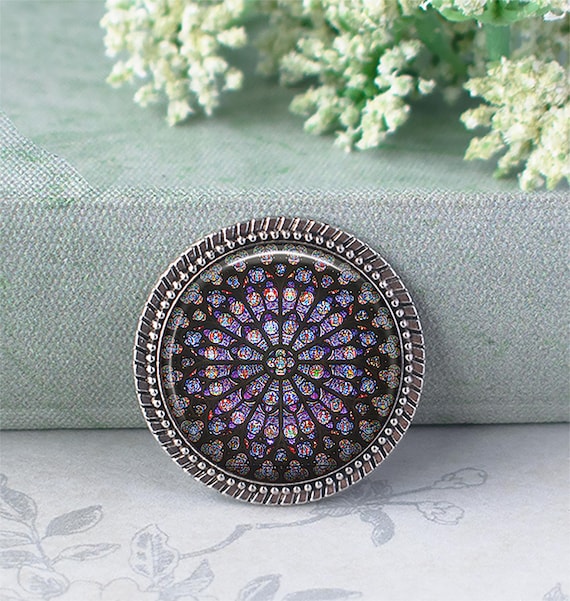 Rose Window, Notre Dame Cathedral necklace, key ring or brooch pin, cathedral photo pendant Catholic jewelry Paris key chain key ring