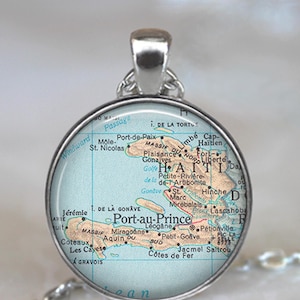 Haiti map necklace, key chain or brooch, map gift adoption gift adoption jewelry gift for missionary Port-au-Prince map key ring key fob