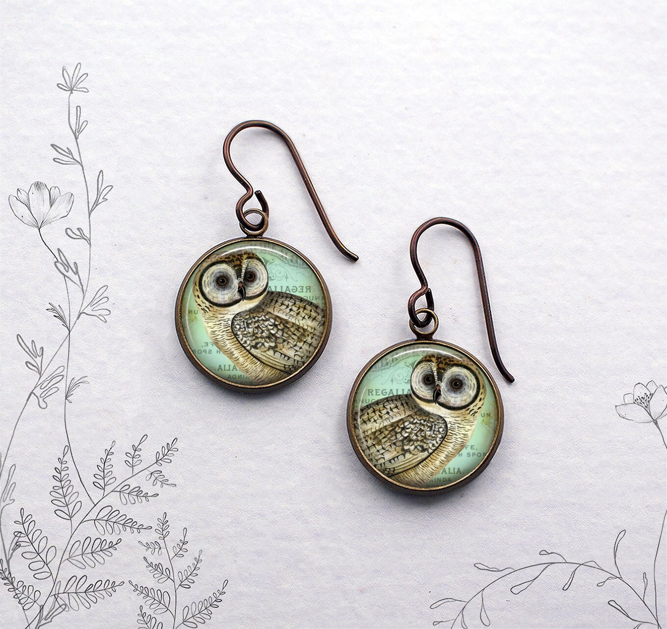 Vintage Owl earrings, gift for night owl, owl jewelry gift for owl lover bird jewelry bird watcher e