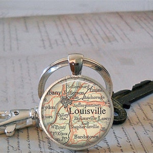 Louisville, Kentucky map necklace or keychain, Louisville map pendant hometown map gift Jeffersonville KY map key chain key ring fob image 3