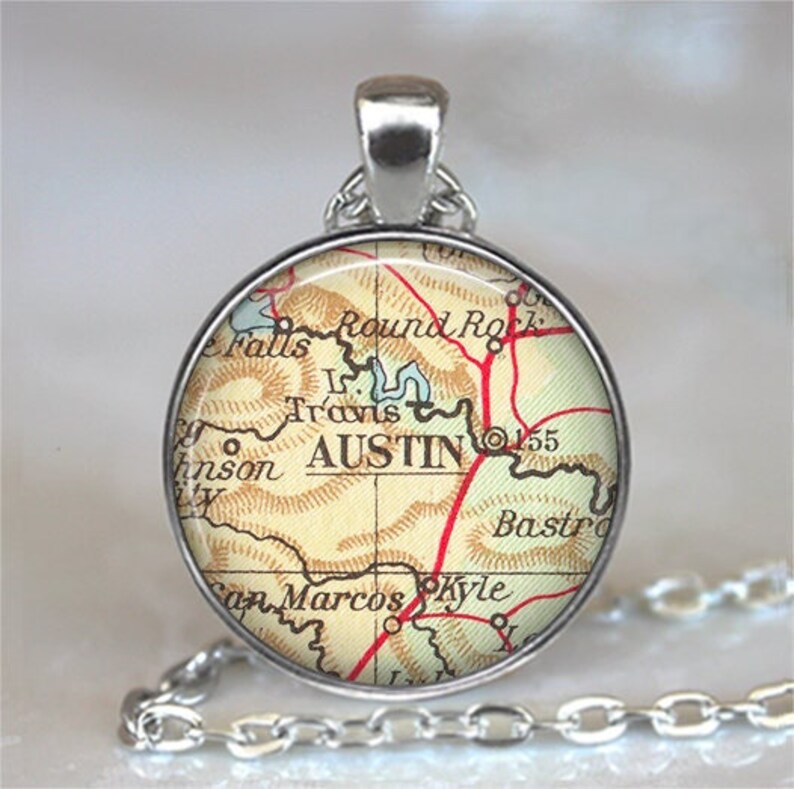 Austin Texas Map Pendant Austin Map Necklace Austin Etsy