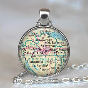 Syracuse map pendant, Syracuse map necklace map jewelry Syracuse New York pendant map jewellery map key chain key ring key fob