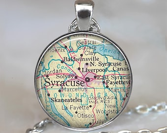 Syracuse map pendant, Syracuse map necklace map jewelry Syracuse New York pendant map jewellery map key chain key ring key fob