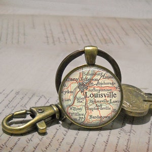 Louisville, Kentucky map necklace or keychain, Louisville map pendant hometown map gift Jeffersonville KY map key chain key ring fob image 4