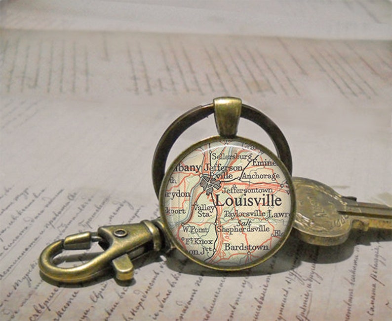 Louisville, Kentucky map necklace or keychain, Louisville map pendant hometown map gift Jeffersonville KY map key chain key ring fob image 4