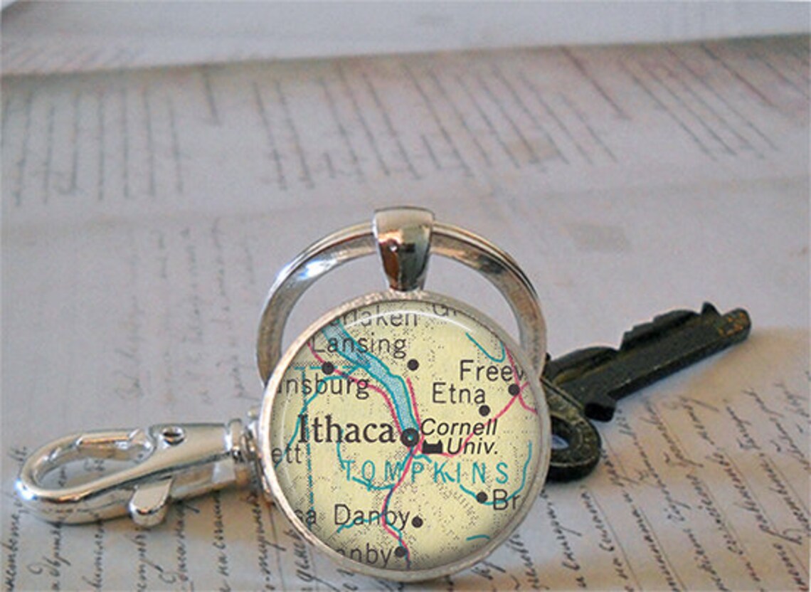 Cornell University Necklace or Key Chain Ithaca New York Map Etsy