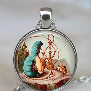 Alice and the Caterpillar necklace, brooch pin or key chain, Alice in Wonderland gift Wonderland jewelry John Tenniel art key ring key fob