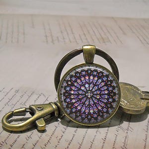 Rose Window, Notre Dame Cathedral necklace, key ring or brooch pin, cathedral photo pendant Catholic jewelry Paris key chain key ring image 6