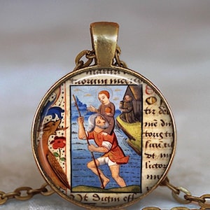 St Christopher necklace, key chain or brooch, St Christopher and Baby Jesus pendant Patron saint of travelers Catholic gift key ring key fob