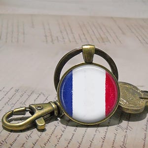 French flag key chain, necklace or brooch, Flag of France pendant French jewelry francophile gift flag jewelry travel gift key ring key fob image 4