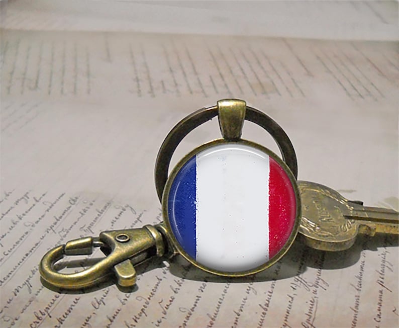 French flag key chain, necklace or brooch, Flag of France pendant French jewelry francophile gift flag jewelry travel gift key ring key fob image 4