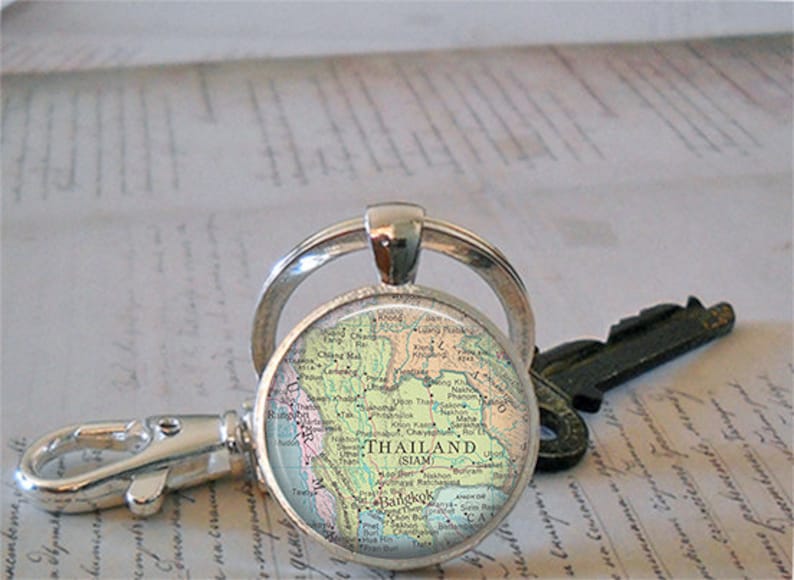 Thailand map necklace, brooch pin or key chain, Thailand map gift, travel gift map jewelry keychain key fob keyring image 3