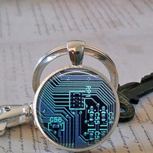 Computer Circuit Board key chain, necklace or brooch, graduation gift computer gamer gift Father's Day tech gift programmer key ring fob