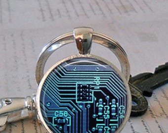 Computer Circuit Board key chain, necklace or brooch, graduation gift computer gamer gift Father's Day tech gift programmer key ring fob