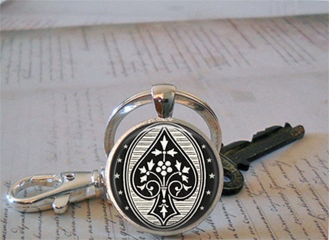 Ace of Spades Keychain or Necklace, Antique Playing Card Jewelry Gift