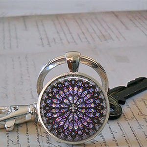 Rose Window, Notre Dame Cathedral necklace, key ring or brooch pin, cathedral photo pendant Catholic jewelry Paris key chain key ring image 5