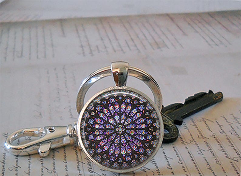 Rose Window, Notre Dame Cathedral necklace, key ring or brooch pin, cathedral photo pendant Catholic jewelry Paris key chain key ring image 5