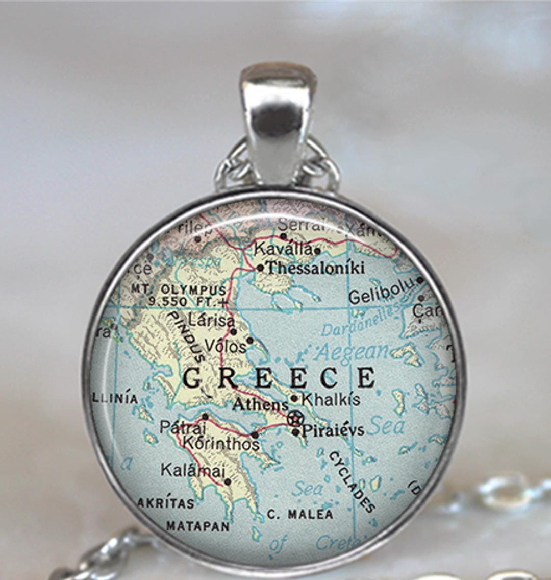 Greece Necklace, Key Chain or Brooch, Globetrotter Gift World Traveler ...