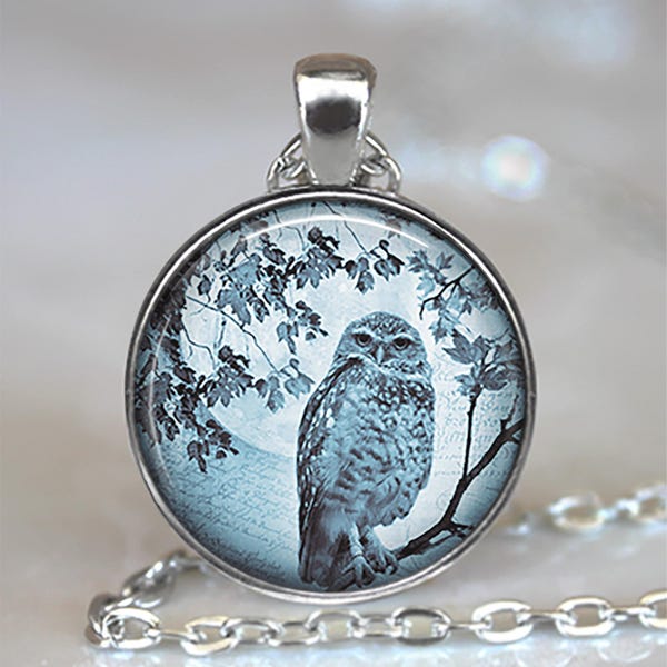 Blue Moon Owl necklace, key chain or brooch pin, owl and full moon jewelry blue moon necklace owl gift keychain key ring fob