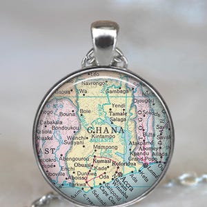 Ghana  map necklace or key chain, Ghana Africa  map jewelry, travel gift adoption gift map gift Ghana Africa keychain key ring key fob