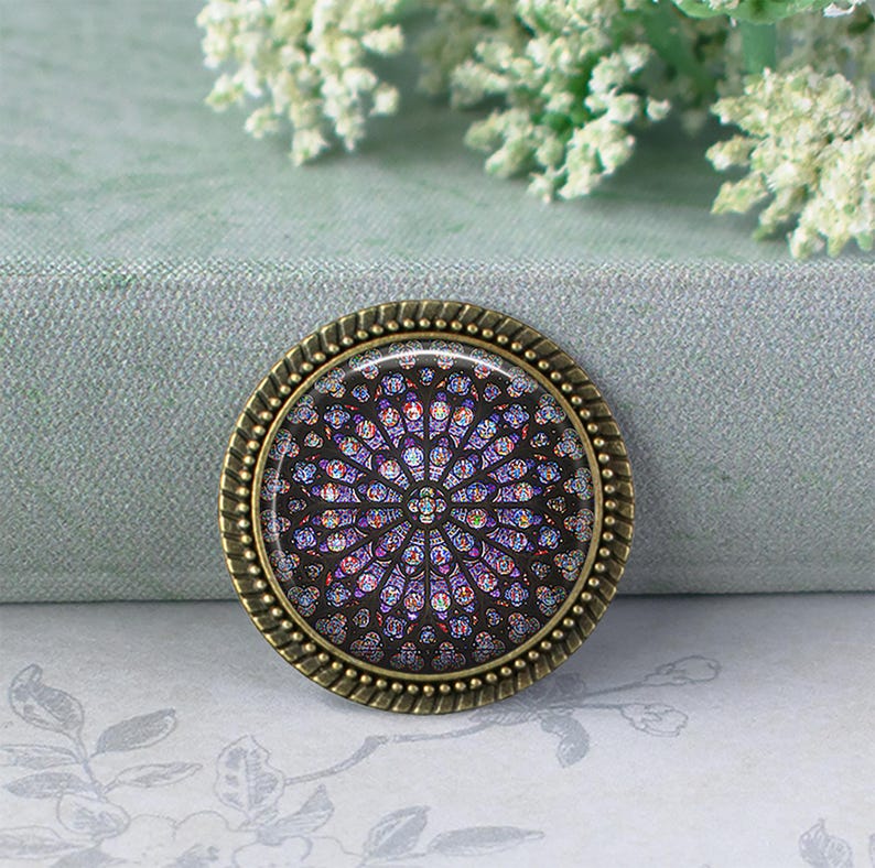 Rose Window, Notre Dame Cathedral necklace, key ring or brooch pin, cathedral photo pendant Catholic jewelry Paris key chain key ring image 2