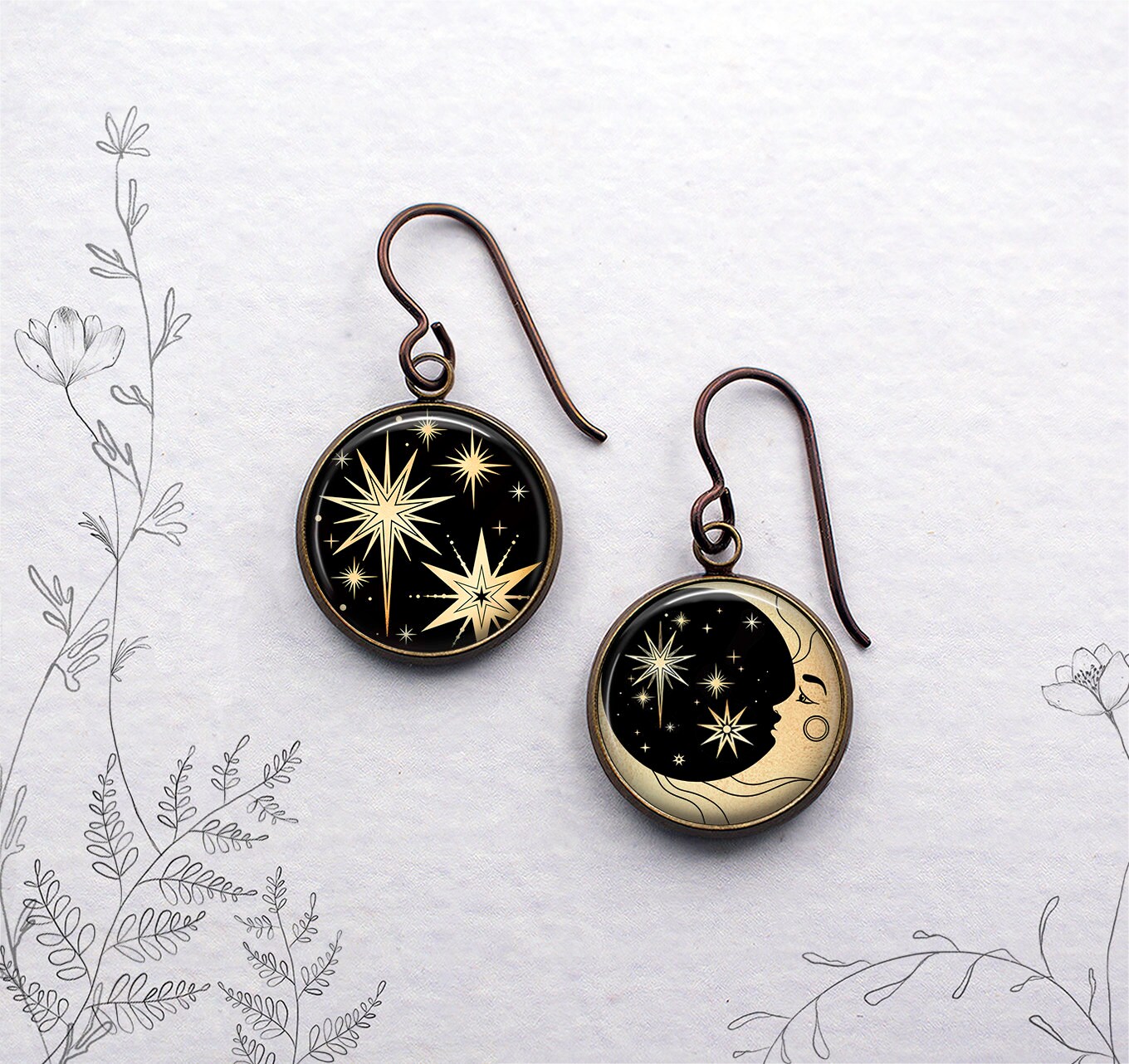 Magic Moon and Stars Earrings, Crescent Moon Earrings
