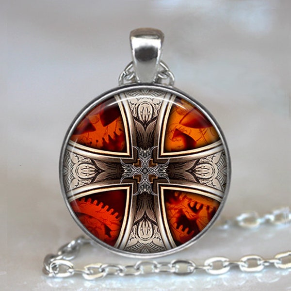 Silver and Crimson Celtic Cross necklace, Celtic Cross pendant Celtic Cross jewelry Irish jewelry Celtic jewelry key chain key ring key fob