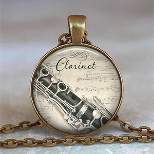 Clarinet and Music necklace, key chain or brooch, music student or teacher gift Clarinet player gift music jewelry music gift key ring fob image 2