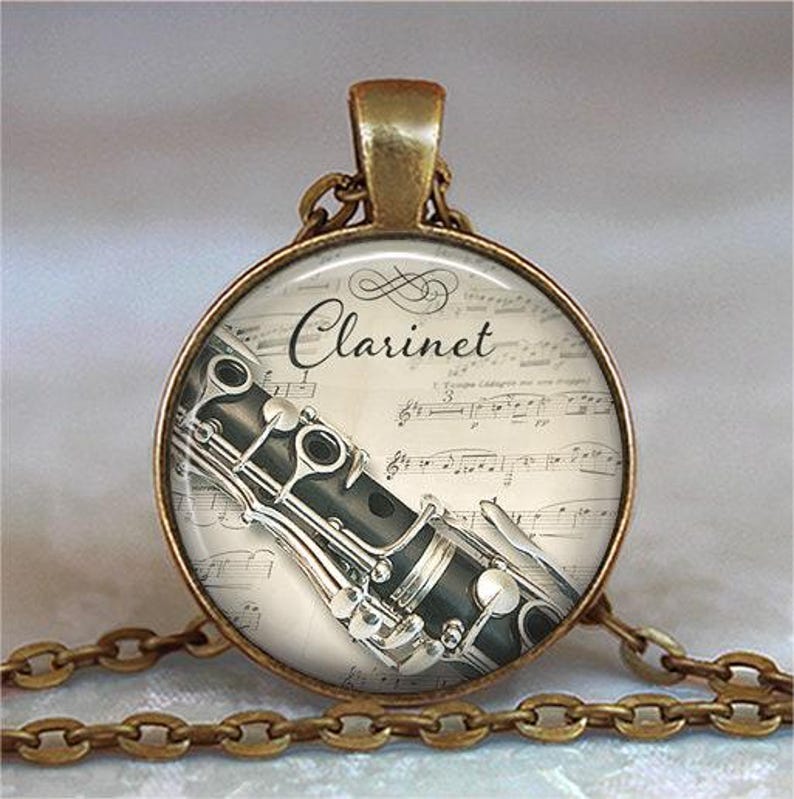 Clarinet and Music necklace, key chain or brooch, music student or teacher gift Clarinet player gift music jewelry music gift key ring fob image 2